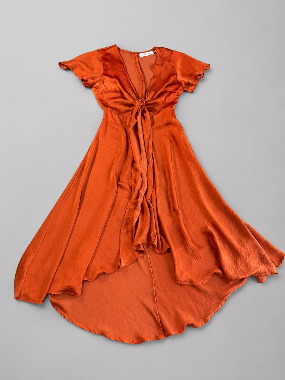 Petal + Pup Rust Orange Tie Front High Low Midi Dress Size 2